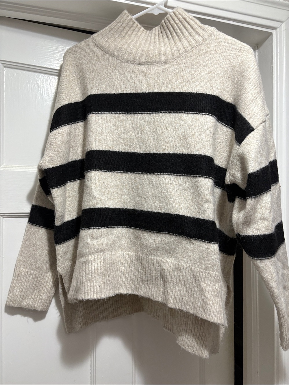 Line & Dot Cream and Black Striped Mock Neck Sweater